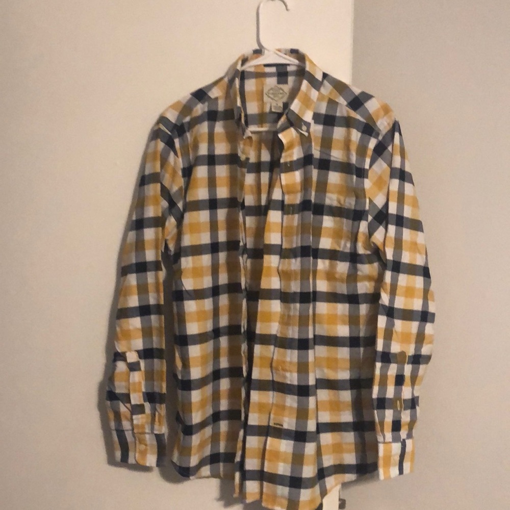 Blue yellow and white casual button up